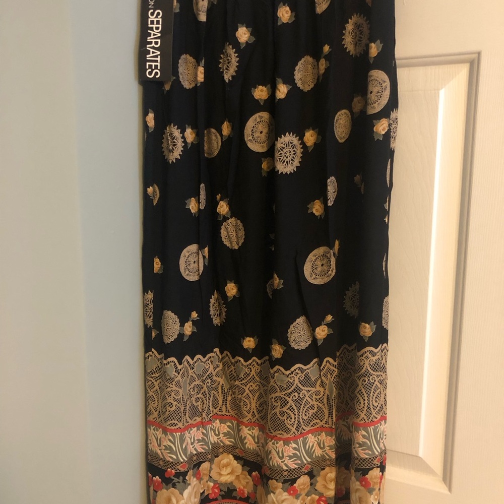 Thai Style Black Floral Faux Wrap Maxi Skirt